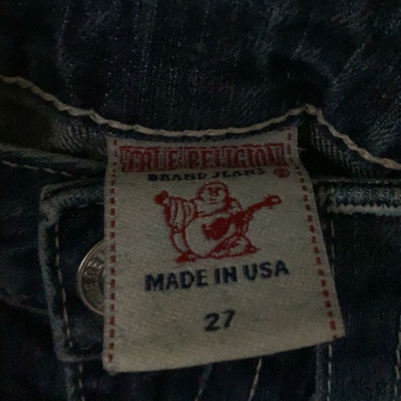 True Religion Jeans Skinny Leg Rhinestone Pocket White Stitching - Picture 3 of 3